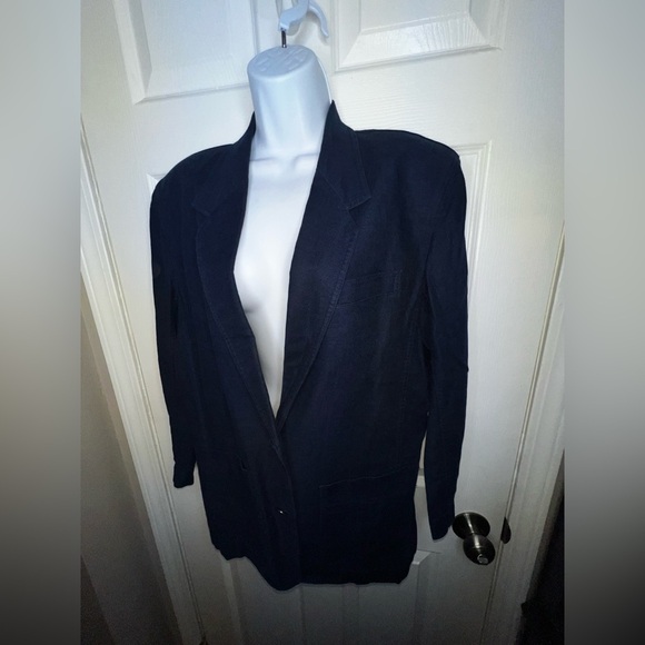 Vtg Liz Sport Women’s Small Navy Linen Cotton Blazer Suit Jacket S Classic - Picture 4 of 14